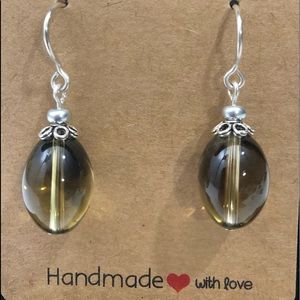 CLEAR SMOKEY EARRING - 925 STERLING SILVER DANGLE